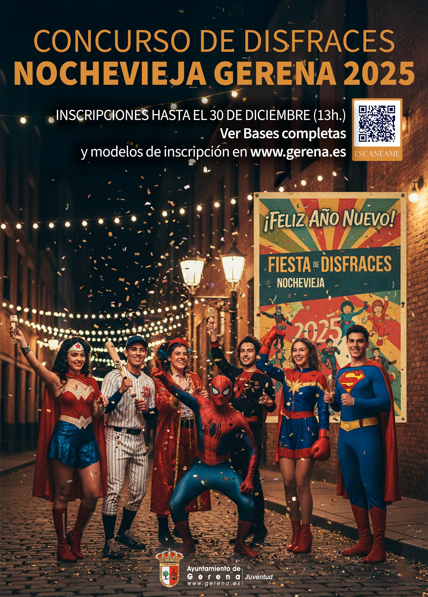 Cartel concurso de disfraces de Nochevieja 2025